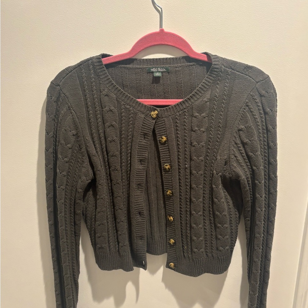 Wild Fable Gray Cropped Cable Knit Cardigan